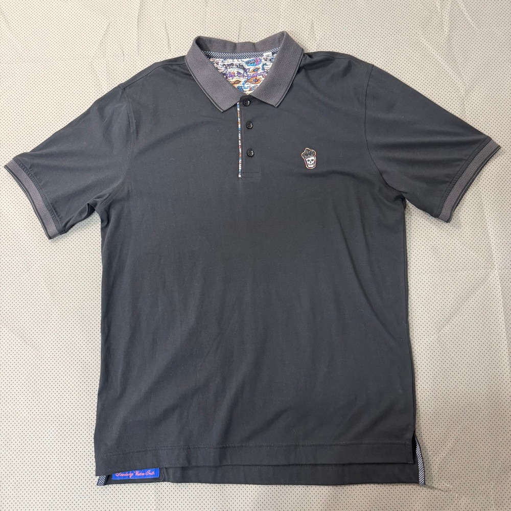 Robert Graham Polo Mens M Black Crown Skull Paisley Designer Short Sleeve Shirt
